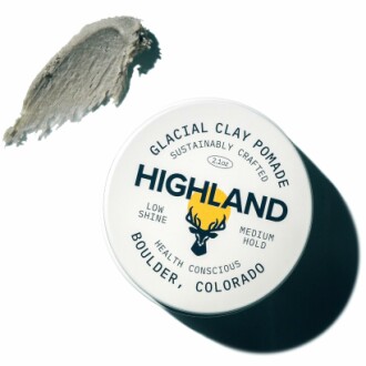 Highland Glacial Hair Clay Pomade showcasing its packaging